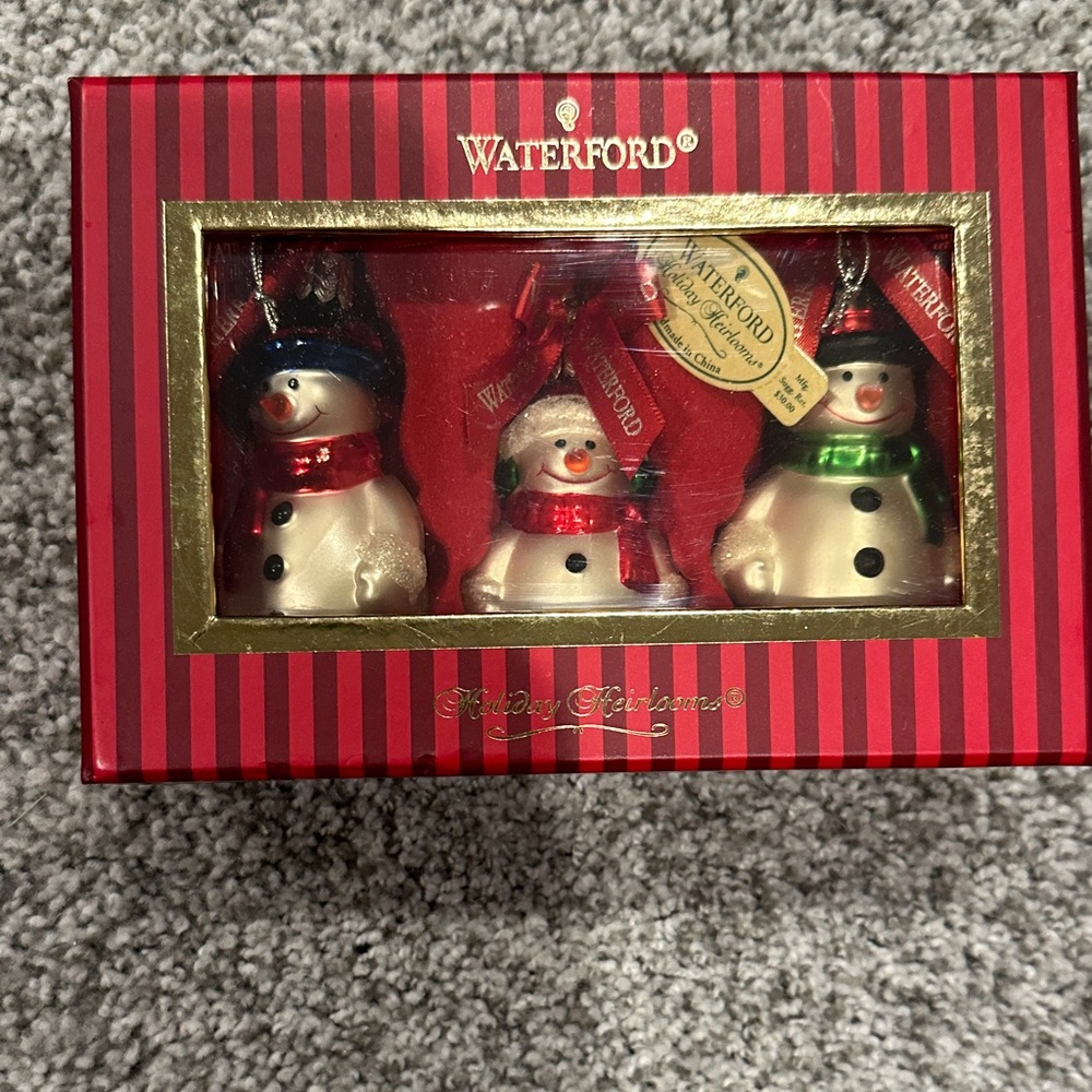 Waterford Festive Snowman Trio with Red and Green Accents